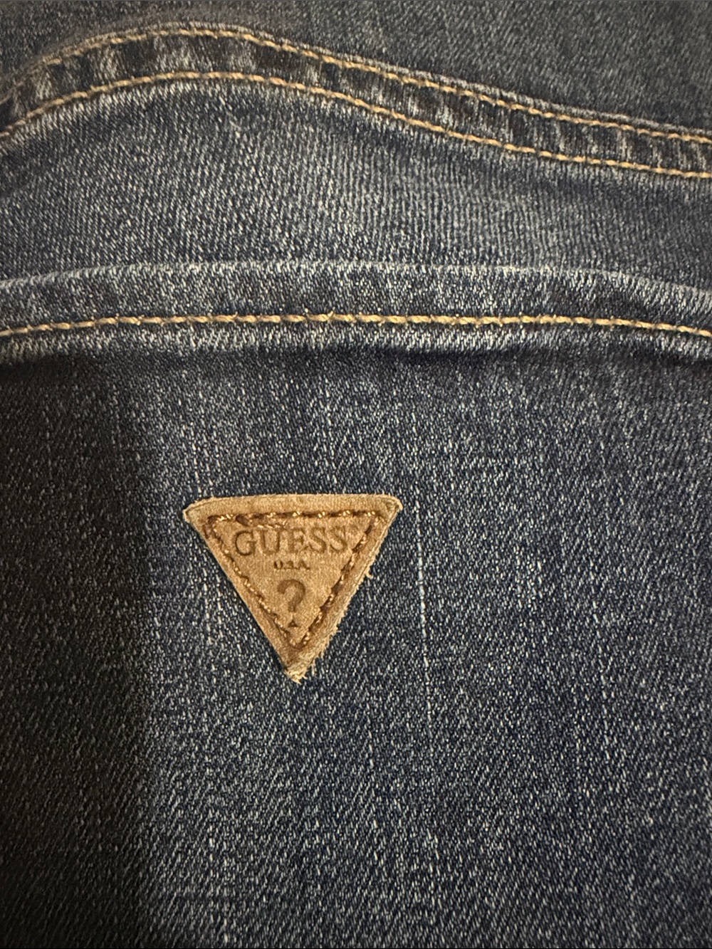 Guess Dark Blue Skinny Jeans with Tan Logo Patch